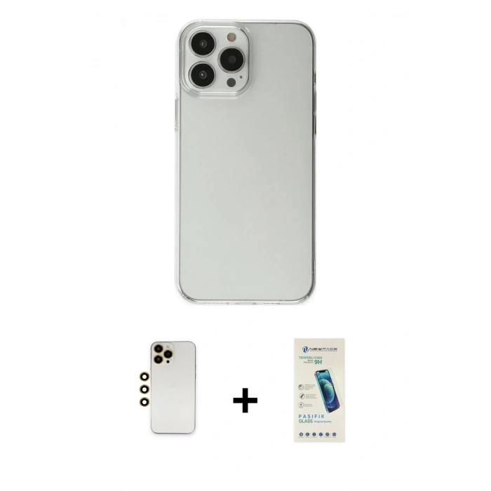 MARSİLYAN™- iPhone 13 Pro Max Kılıf Kutup Doku Koleksiyonu - Şeffaf Pasifik Cam Ekran Koruyucu + Shine Kamera Lens - GD