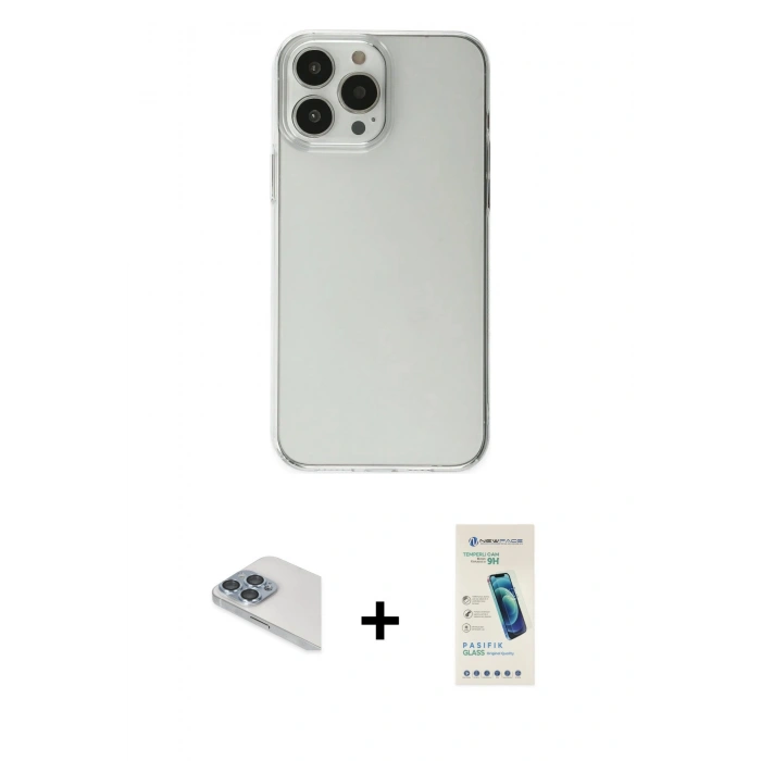 MARSİLYAN™- iPhone 13 Pro Max Kılıf Kutup Doku Koleksiyonu - Şeffaf Pasifik Cam Ekran Koruyucu + Pers Alüminyum Kamera Lens - SABE