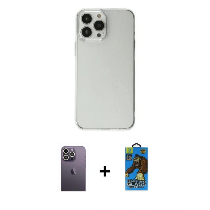 MARSİLYAN™- iPhone 13 Pro Max Kılıf Kutup Doku Koleksiyonu - Siyah 18D Cam Ekran Koruyucu + Neon Fosforlu Kamera Lens - BZ