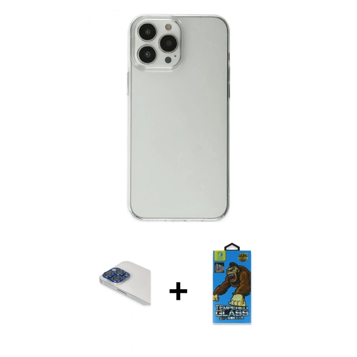 MARSİLYAN™- iPhone 13 Pro Max Kılıf Kutup Doku Koleksiyonu - Siyah 18D Cam Ekran Koruyucu + Pers Alüminyum Kamera Lens - LT
