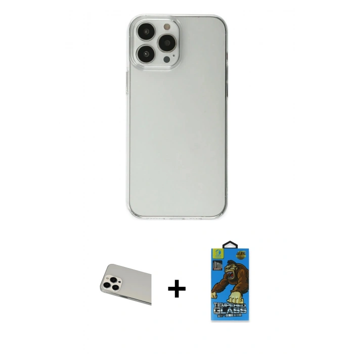 MARSİLYAN™- iPhone 13 Pro Max Kılıf Kutup Doku Koleksiyonu - Siyah 18D Cam Ekran Koruyucu + Rainbow Kamera Lens Koruma Cam - BZ