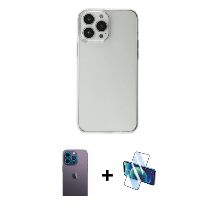 MARSİLYAN™- iPhone 13 Pro Max Kılıf Kutup Doku Koleksiyonu - Siyah 3D Antistatik Cam Ekran Koruyucu + Neon Fosforlu Kamera Lens - MI