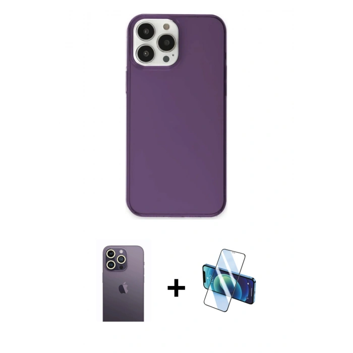 MARSİLYAN™- iPhone 13 Pro Max Kılıf Kutup Doku Koleksiyonu - Siyah 3D Antistatik Cam Ekran Koruyucu + Neon Fosforlu Kamera Lens - BZ