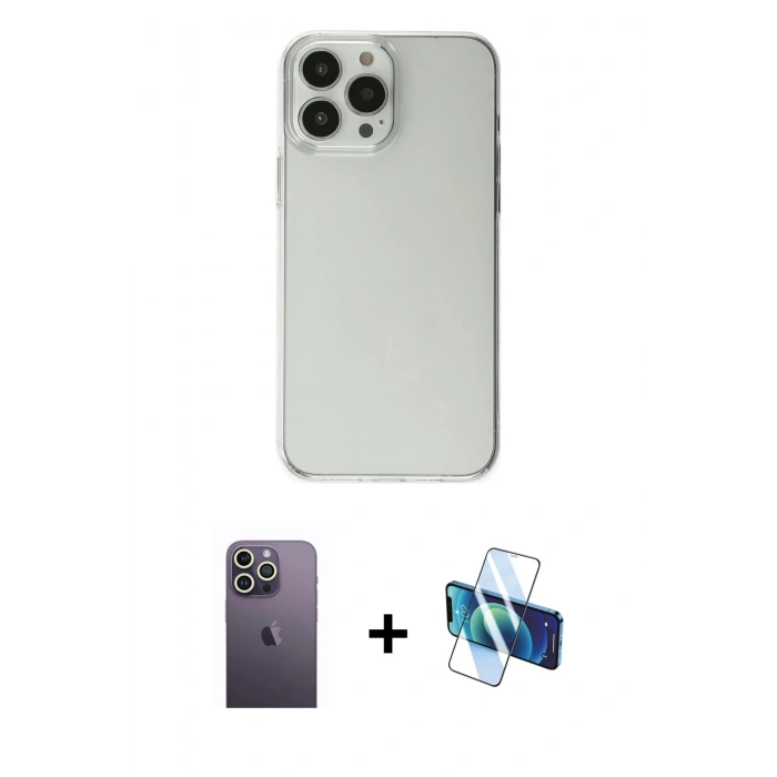 MARSİLYAN™- iPhone 13 Pro Max Kılıf Kutup Doku Koleksiyonu - Siyah 3D Antistatik Cam Ekran Koruyucu + Neon Fosforlu Kamera Lens - BZ