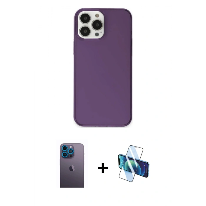 MARSİLYAN™- iPhone 13 Pro Max Kılıf Kutup Doku Koleksiyonu - Siyah 3D Antistatik Cam Ekran Koruyucu + Neon Fosforlu Kamera Lens - MI