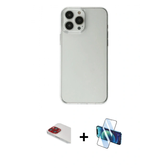 MARSİLYAN™- iPhone 13 Pro Max Kılıf Kutup Doku Koleksiyonu - Siyah 3D Antistatik Cam Ekran Koruyucu + Pers Alüminyum Kamera Lens - KI