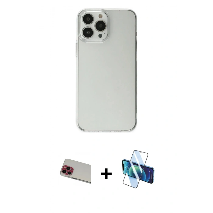 MARSİLYAN™- iPhone 13 Pro Max Kılıf Kutup Doku Koleksiyonu - Siyah 3D Antistatik Cam Ekran Koruyucu + Rainbow Kamera Lens Koruma Cam - KI
