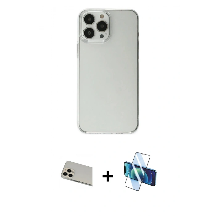 MARSİLYAN™- iPhone 13 Pro Max Kılıf Kutup Doku Koleksiyonu - Siyah 3D Antistatik Cam Ekran Koruyucu + Rainbow Kamera Lens Koruma Cam - REGD