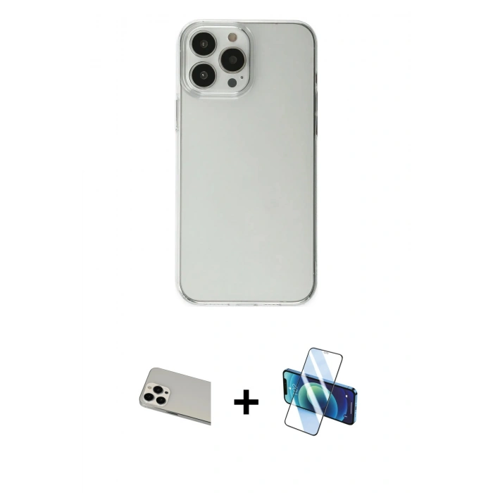 MARSİLYAN™- iPhone 13 Pro Max Kılıf Kutup Doku Koleksiyonu - Siyah 3D Antistatik Cam Ekran Koruyucu + Rainbow Kamera Lens Koruma Cam - BZ