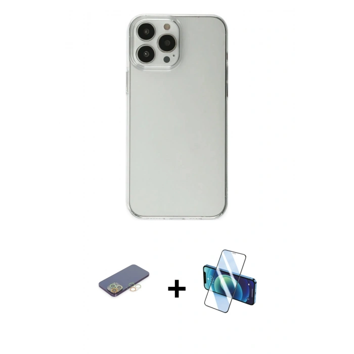 MARSİLYAN™- iPhone 13 Pro Max Kılıf Kutup Doku Koleksiyonu - Siyah 3D Antistatik Cam Ekran Koruyucu + Renkli Kamera Lens Koruma Cam - SI