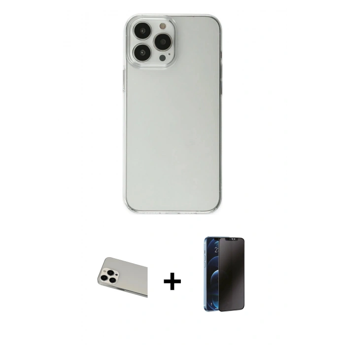 MARSİLYAN™- iPhone 13 Pro Max Kılıf Kutup Doku Koleksiyonu - Siyah 3D Antistatik Hayalet Cam Ekran Koruyucu + Rainbow Kamera Lens Koruma Cam - BZ