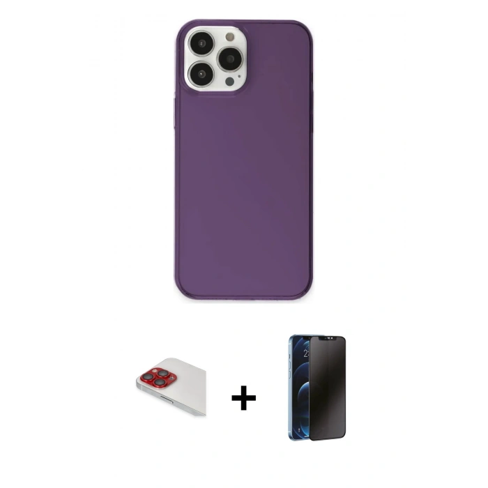 MARSİLYAN™- iPhone 13 Pro Max Kılıf Kutup Doku Koleksiyonu - Siyah 3D Antistatik Hayalet Cam Ekran Koruyucu + Pers Alüminyum Kamera Lens - KI