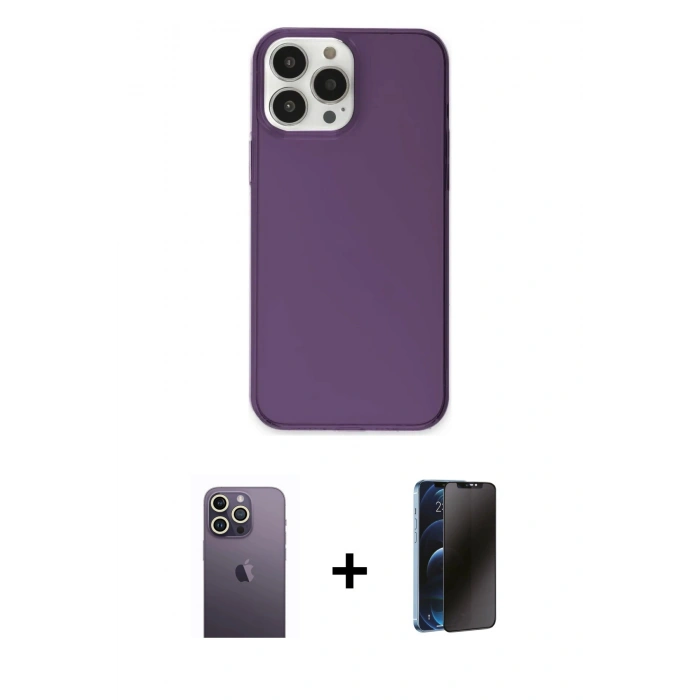 MARSİLYAN™- iPhone 13 Pro Max Kılıf Kutup Doku Koleksiyonu - Siyah 3D Antistatik Hayalet Cam Ekran Koruyucu + Neon Fosforlu Kamera Lens - BZ