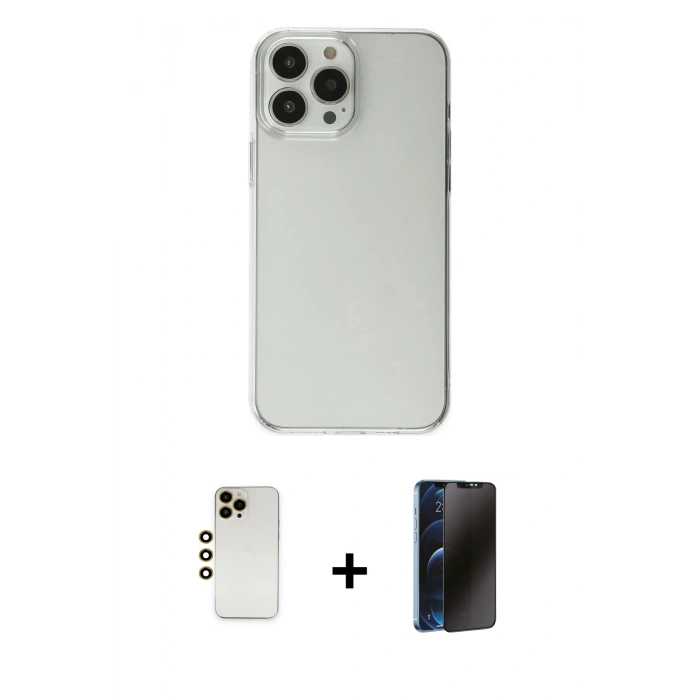 MARSİLYAN™- iPhone 13 Pro Max Kılıf Kutup Doku Koleksiyonu - Siyah 3D Antistatik Hayalet Cam Ekran Koruyucu + Shine Kamera Lens - GD