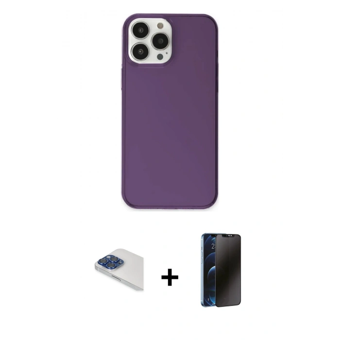 MARSİLYAN™- iPhone 13 Pro Max Kılıf Kutup Doku Koleksiyonu - Siyah 3D Antistatik Hayalet Cam Ekran Koruyucu + Pers Alüminyum Kamera Lens - LT