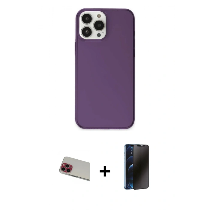 MARSİLYAN™- iPhone 13 Pro Max Kılıf Kutup Doku Koleksiyonu - Siyah 3D Antistatik Hayalet Cam Ekran Koruyucu + Rainbow Kamera Lens Koruma Cam - KI