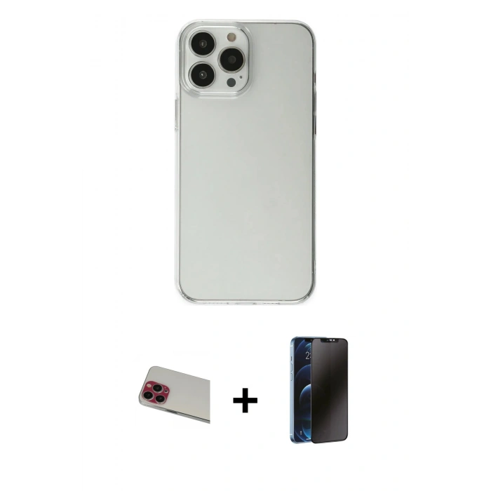 MARSİLYAN™- iPhone 13 Pro Max Kılıf Kutup Doku Koleksiyonu - Siyah 3D Antistatik Hayalet Cam Ekran Koruyucu + Rainbow Kamera Lens Koruma Cam - KI