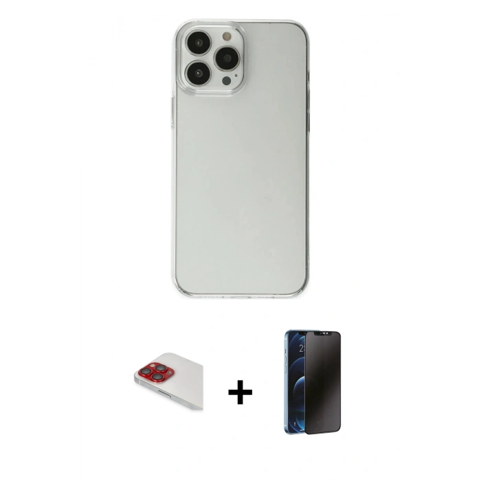 MARSİLYAN™- iPhone 13 Pro Max Kılıf Kutup Doku Koleksiyonu - Siyah 3D Antistatik Hayalet Cam Ekran Koruyucu + Pers Alüminyum Kamera Lens - KI