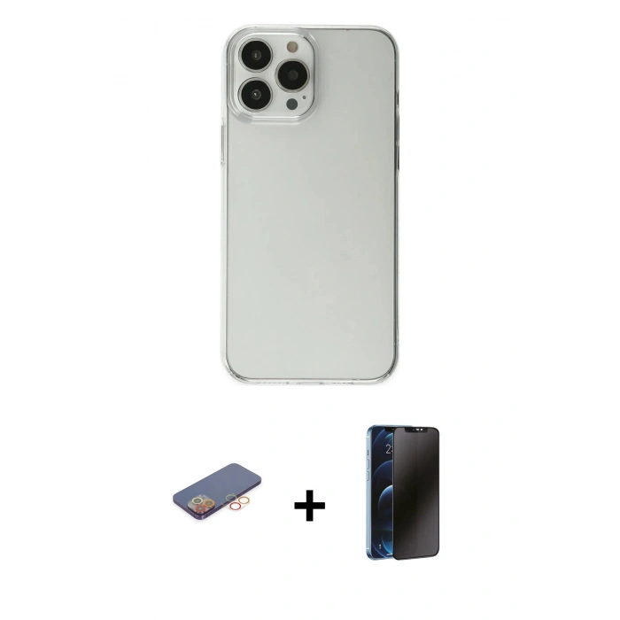 MARSİLYAN™- iPhone 13 Pro Max Kılıf Kutup Doku Koleksiyonu - Siyah 3D Antistatik Hayalet Cam Ekran Koruyucu + Renkli Kamera Lens Koruma Cam - TU