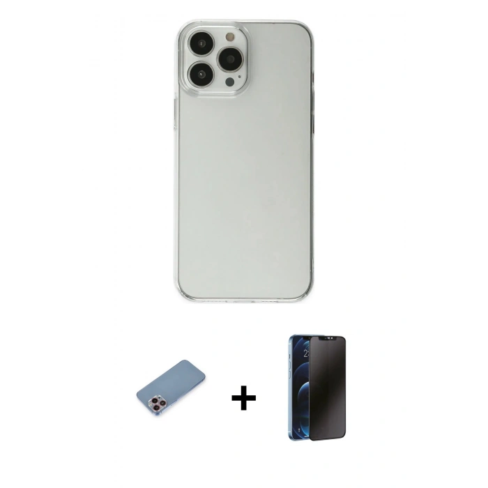 MARSİLYAN™- iPhone 13 Pro Max Kılıf Kutup Doku Koleksiyonu - Siyah 3D Antistatik Hayalet Cam Ekran Koruyucu + Shine Kamera Lens Koruma Cam - PE