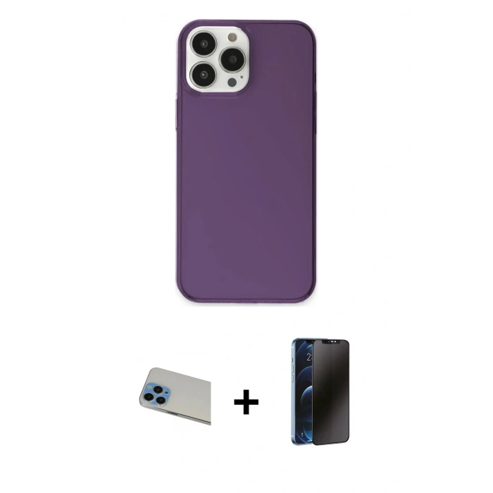 MARSİLYAN™- iPhone 13 Pro Max Kılıf Kutup Doku Koleksiyonu - Siyah 3D Antistatik Hayalet Cam Ekran Koruyucu + Rainbow Kamera Lens Koruma Cam - MI