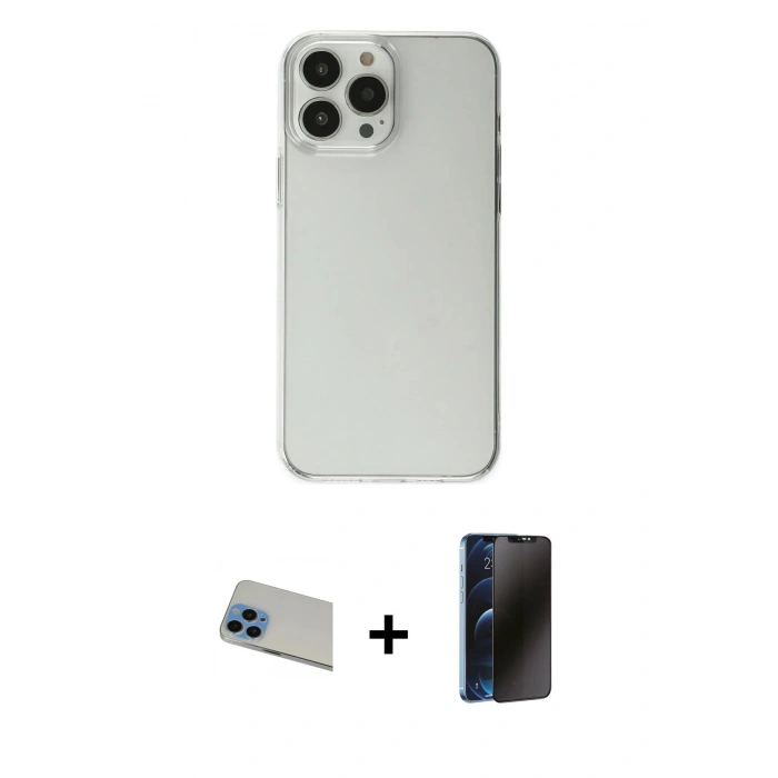MARSİLYAN™- iPhone 13 Pro Max Kılıf Kutup Doku Koleksiyonu - Siyah 3D Antistatik Hayalet Cam Ekran Koruyucu + Rainbow Kamera Lens Koruma Cam - MI