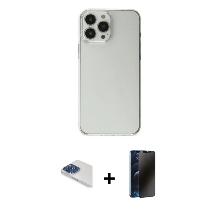 MARSİLYAN™- iPhone 13 Pro Max Kılıf Kutup Doku Koleksiyonu - Siyah 3D Antistatik Hayalet Cam Ekran Koruyucu + Pers Alüminyum Kamera Lens - LT