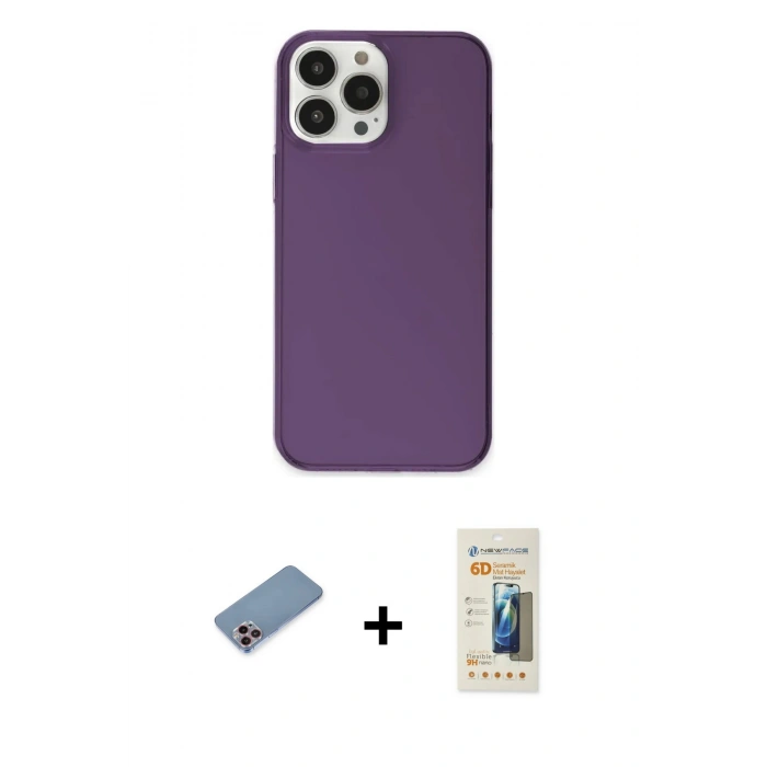 MARSİLYAN™- iPhone 13 Pro Max Kılıf Kutup Doku Koleksiyonu - Siyah 6D Mat Seramik Hayalet Nano Ekran Koruyucu + Shine Kamera Lens Koruma Cam - PE