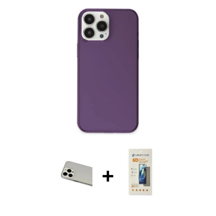 MARSİLYAN™- iPhone 13 Pro Max Kılıf Kutup Doku Koleksiyonu - Siyah 6D Mat Seramik Hayalet Nano Ekran Koruyucu + Rainbow Kamera Lens Koruma Cam - BZ