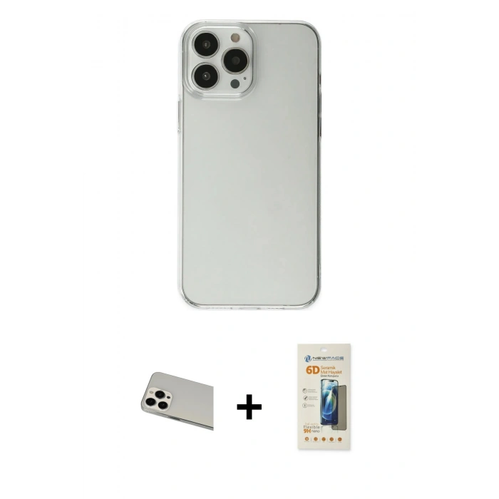 MARSİLYAN™- iPhone 13 Pro Max Kılıf Kutup Doku Koleksiyonu - Siyah 6D Mat Seramik Hayalet Nano Ekran Koruyucu + Rainbow Kamera Lens Koruma Cam - BZ