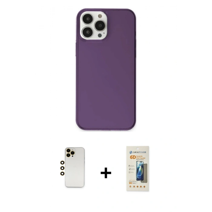 MARSİLYAN™- iPhone 13 Pro Max Kılıf Kutup Doku Koleksiyonu - Siyah 6D Mat Seramik Hayalet Nano Ekran Koruyucu + Shine Kamera Lens - GD