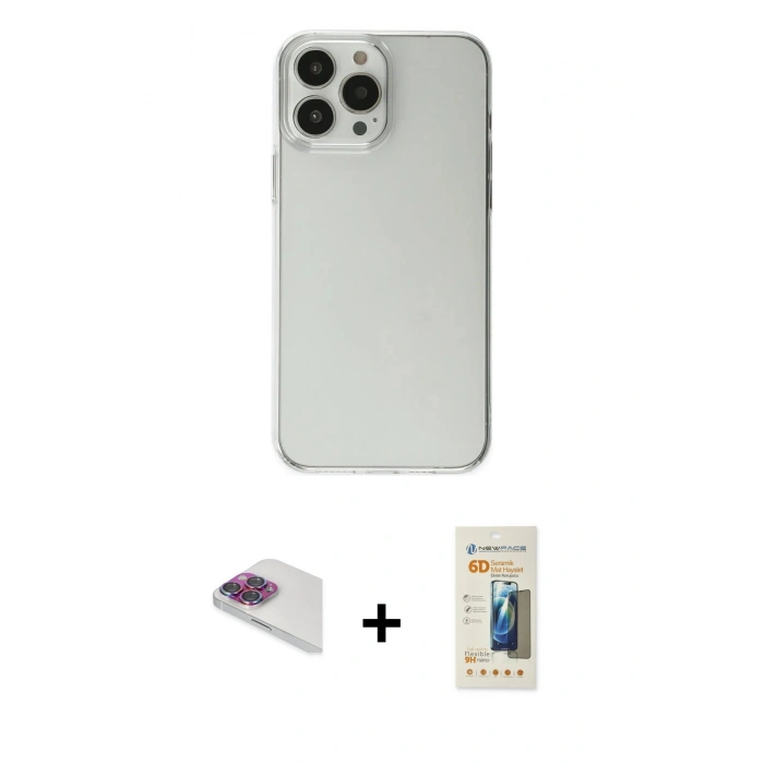 MARSİLYAN™- iPhone 13 Pro Max Kılıf Kutup Doku Koleksiyonu - Siyah 6D Mat Seramik Hayalet Nano Ekran Koruyucu + Pers Alüminyum Kamera Lens - GI
