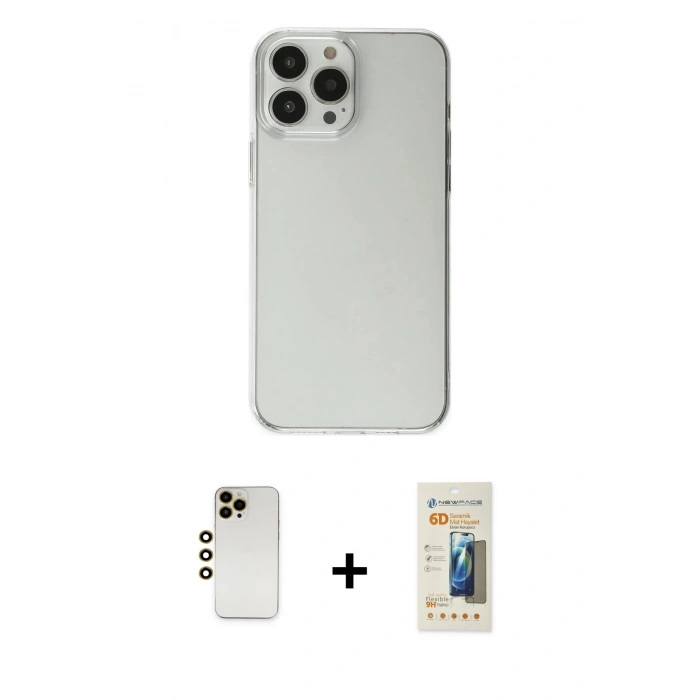 MARSİLYAN™- iPhone 13 Pro Max Kılıf Kutup Doku Koleksiyonu - Siyah 6D Mat Seramik Hayalet Nano Ekran Koruyucu + Shine Kamera Lens - GD