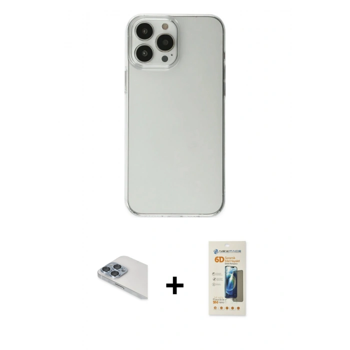 MARSİLYAN™- iPhone 13 Pro Max Kılıf Kutup Doku Koleksiyonu - Siyah 6D Mat Seramik Hayalet Nano Ekran Koruyucu + Pers Alüminyum Kamera Lens - SABE