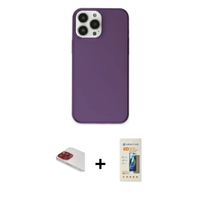 MARSİLYAN™- iPhone 13 Pro Max Kılıf Kutup Doku Koleksiyonu - Siyah 6D Mat Seramik Hayalet Nano Ekran Koruyucu + Pers Alüminyum Kamera Lens - KI