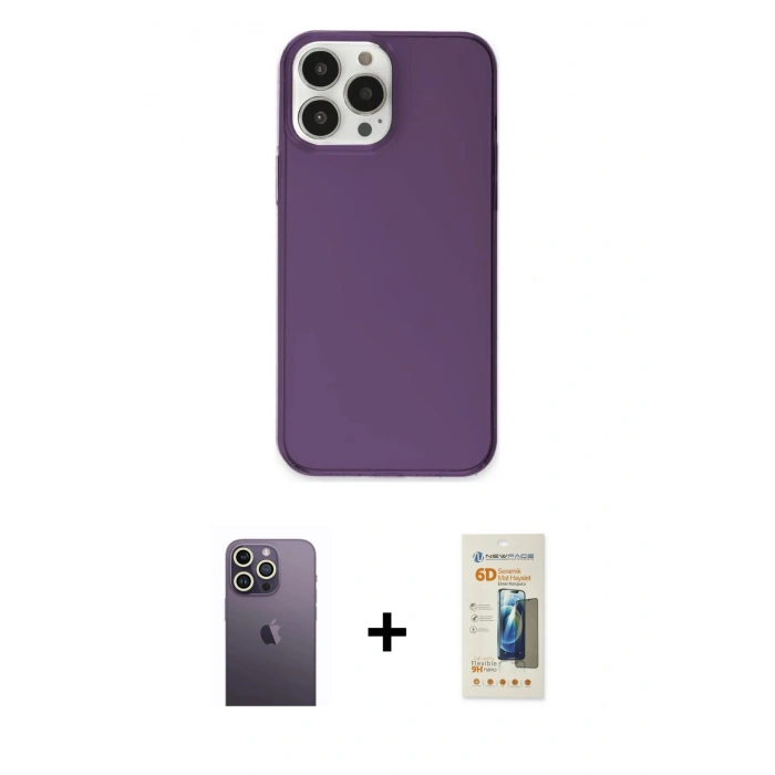 MARSİLYAN™- iPhone 13 Pro Max Kılıf Kutup Doku Koleksiyonu - Siyah 6D Mat Seramik Hayalet Nano Ekran Koruyucu + Neon Fosforlu Kamera Lens - BZ