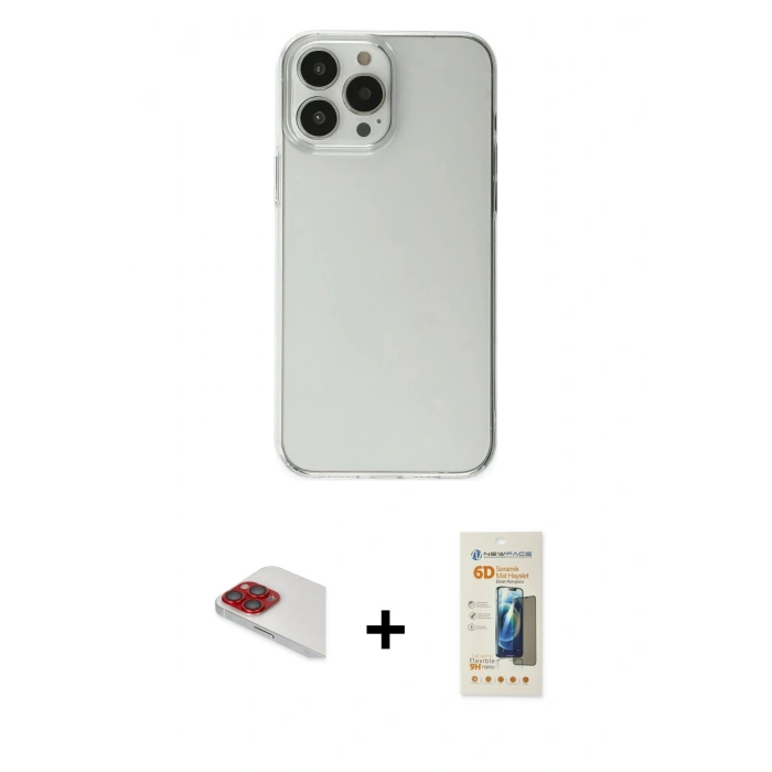 MARSİLYAN™- iPhone 13 Pro Max Kılıf Kutup Doku Koleksiyonu - Siyah 6D Mat Seramik Hayalet Nano Ekran Koruyucu + Pers Alüminyum Kamera Lens - KI