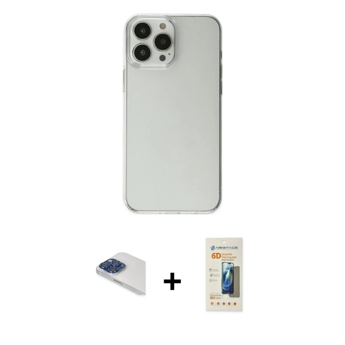 MARSİLYAN™- iPhone 13 Pro Max Kılıf Kutup Doku Koleksiyonu - Siyah 6D Mat Seramik Hayalet Nano Ekran Koruyucu + Pers Alüminyum Kamera Lens - LT