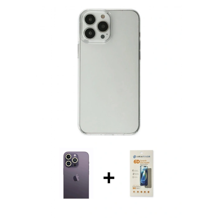 MARSİLYAN™- iPhone 13 Pro Max Kılıf Kutup Doku Koleksiyonu - Siyah 6D Mat Seramik Hayalet Nano Ekran Koruyucu + Neon Fosforlu Kamera Lens - BZ