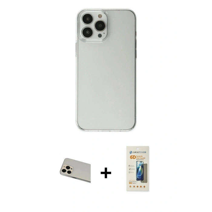 MARSİLYAN™- iPhone 13 Pro Max Kılıf Kutup Doku Koleksiyonu - Siyah 6D Mat Seramik Hayalet Nano Ekran Koruyucu + Rose Gold Rainbow Kamera Lens Koruma Cam