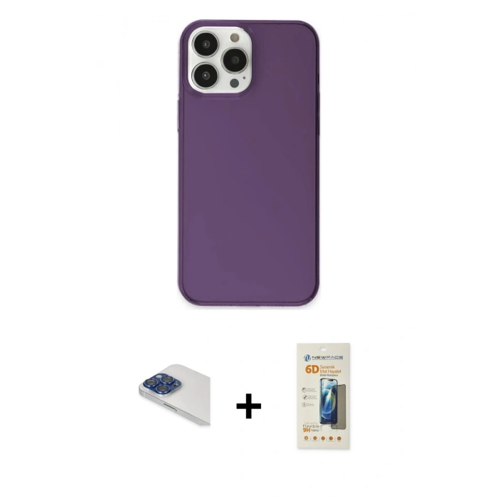 MARSİLYAN™- iPhone 13 Pro Max Kılıf Kutup Doku Koleksiyonu - Siyah 6D Mat Seramik Hayalet Nano Ekran Koruyucu + Pers Alüminyum Kamera Lens - LT