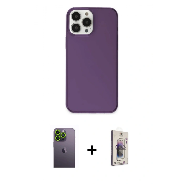 MARSİLYAN™- iPhone 13 Pro Max Kılıf Kutup Doku Koleksiyonu - Siyah Bilvis 3D Cam Ekran Koruyucu + Neon Fosforlu Kamera Lens - YL