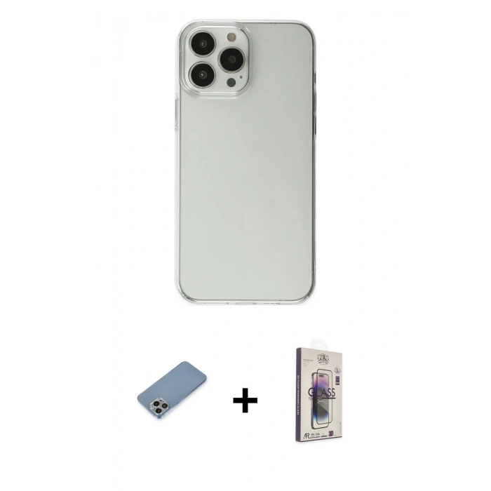 MARSİLYAN™- iPhone 13 Pro Max Kılıf Kutup Doku Koleksiyonu - Siyah Bilvis 3D Cam Ekran Koruyucu + Shine Kamera Lens Koruma Cam - GI