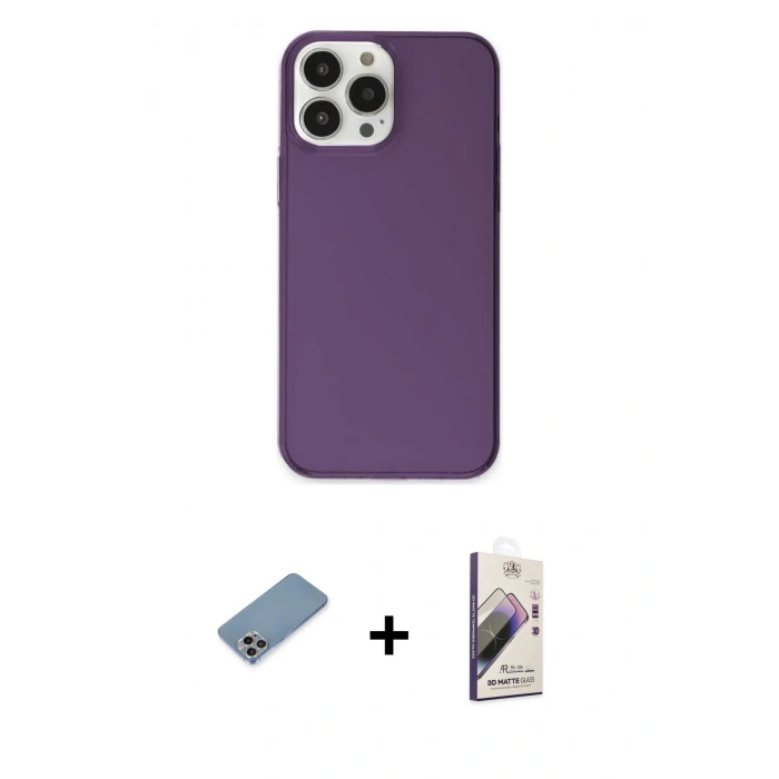 MARSİLYAN™- iPhone 13 Pro Max Kılıf Kutup Doku Koleksiyonu - Siyah Bilvis 3D Mat Cam Ekran Koruyucu + Shine Kamera Lens Koruma Cam - GI