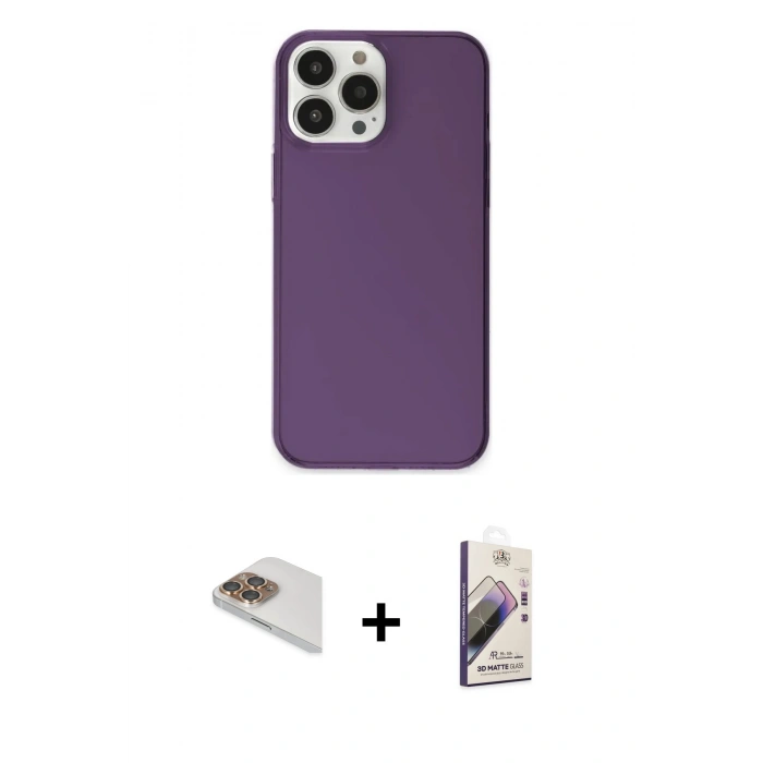 MARSİLYAN™- iPhone 13 Pro Max Kılıf Kutup Doku Koleksiyonu - Siyah Bilvis 3D Mat Cam Ekran Koruyucu + Pers Alüminyum Kamera Lens - GD