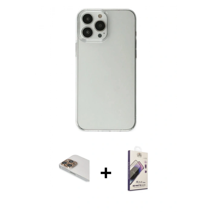 MARSİLYAN™- iPhone 13 Pro Max Kılıf Kutup Doku Koleksiyonu - Siyah Bilvis 3D Mat Cam Ekran Koruyucu + Pers Alüminyum Kamera Lens - GD