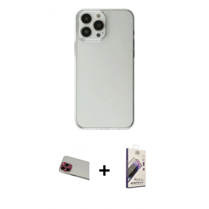 MARSİLYAN™- iPhone 13 Pro Max Kılıf Kutup Doku Koleksiyonu - Siyah Bilvis 3D Mat Cam Ekran Koruyucu + Rainbow Kamera Lens Koruma Cam - KI