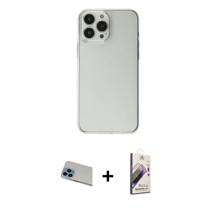 MARSİLYAN™- iPhone 13 Pro Max Kılıf Kutup Doku Koleksiyonu - Siyah Bilvis 3D Mat Cam Ekran Koruyucu + Mavi Rainbow Kamera Lens Koruma Cam