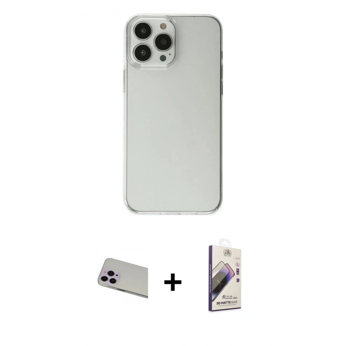 MARSİLYAN™- iPhone 13 Pro Max Kılıf Kutup Doku Koleksiyonu - Siyah Bilvis 3D Mat Cam Ekran Koruyucu + Rainbow Kamera Lens Koruma Cam - MR