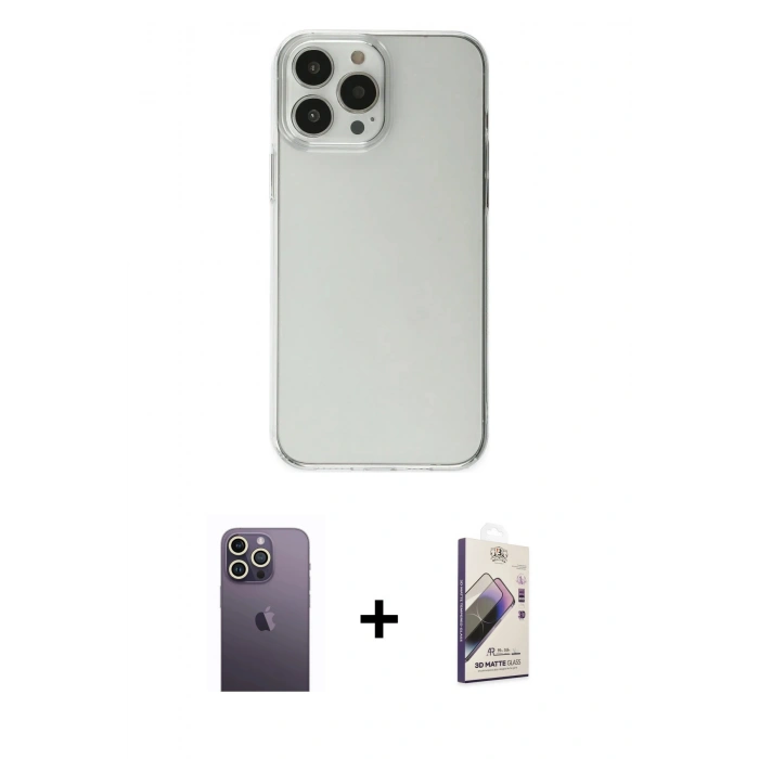 MARSİLYAN™- iPhone 13 Pro Max Kılıf Kutup Doku Koleksiyonu - Siyah Bilvis 3D Mat Cam Ekran Koruyucu + Neon Fosforlu Kamera Lens - BZ